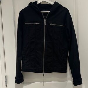 John Varvatos Black Hooded Denim Zip Up Jacket